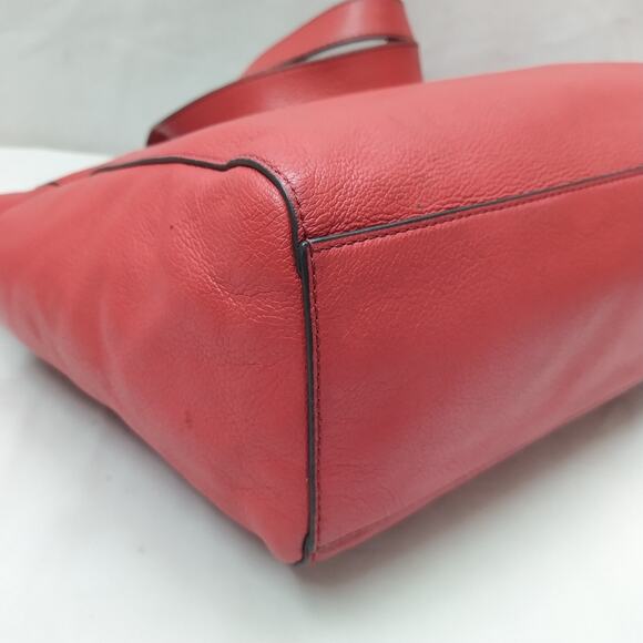 Fossil Red Leather Double Handles Zipper Closure Tote Shoulder Bag - Picture 14 of 16